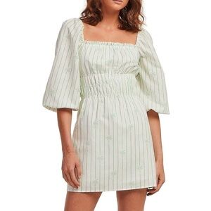 NWT CHARLIE HOLIDAY LINEN SHORT PALM STRIPE MIDI DRESS SIZE 10